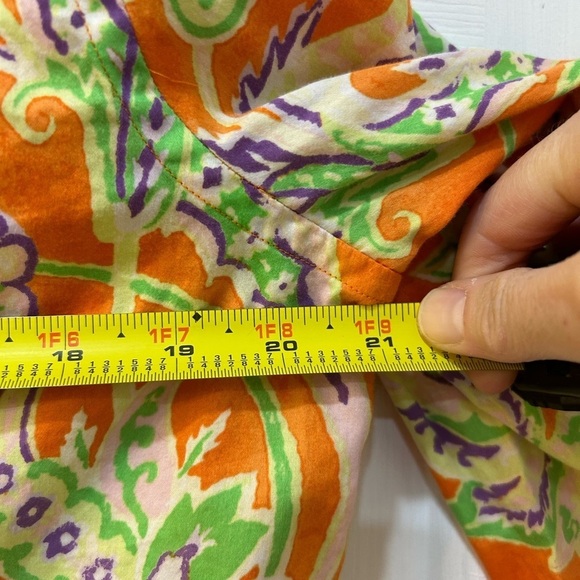 Lauren Ralph Lauren Orange Floral Blouse Cotton Button Up Collared Sz L Preppy - Picture 6 of 8